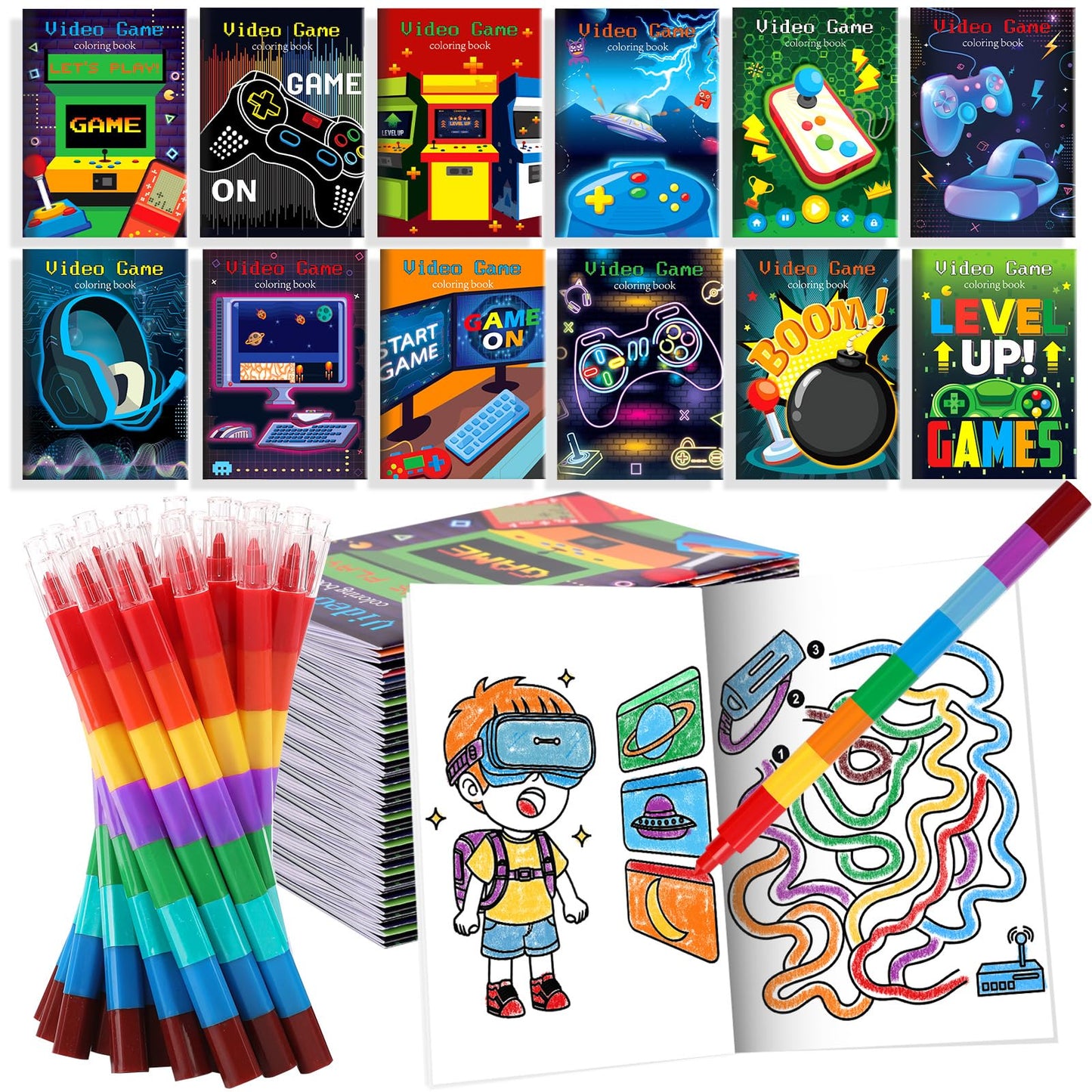 BenLouis 12 Video Game Mini Coloring Books Kids with 12 Stacking