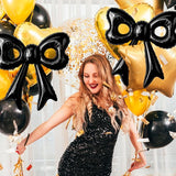 Black Happy Birthday Balloons, 31”Huge Black Bow Aluminum Foil