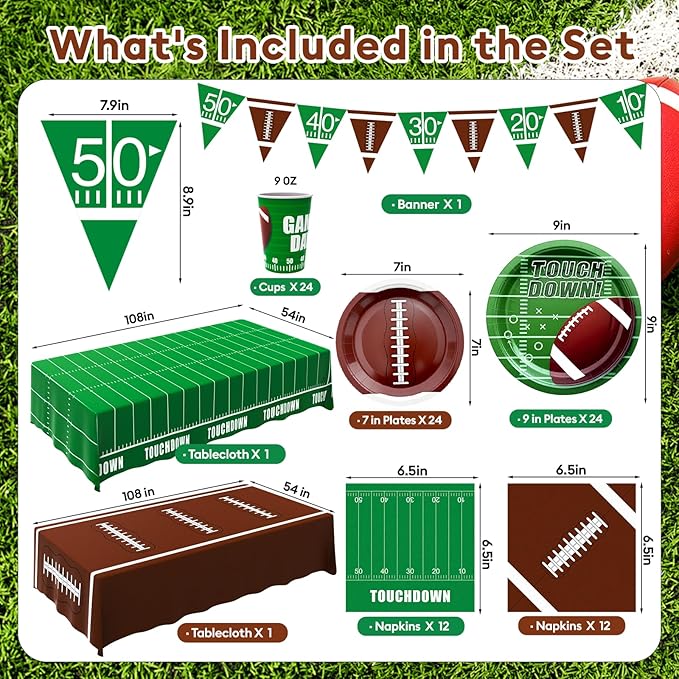 Football Party Decorations Kit for 24 Guests 99Pcs Tableware with