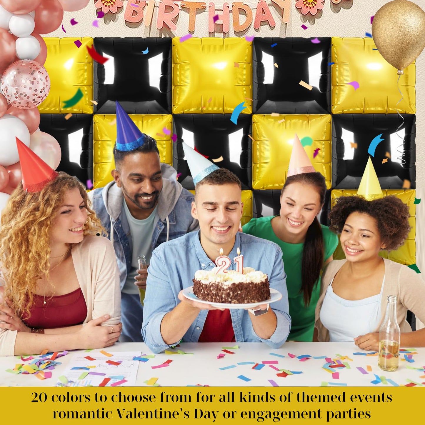Black and Gold Square Foil Balloons 25 Pcs Metallic Black and Gold
