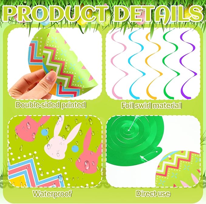 72 Pcs Easter Egg Hanging Swirl Ceiling Decorations Hanging