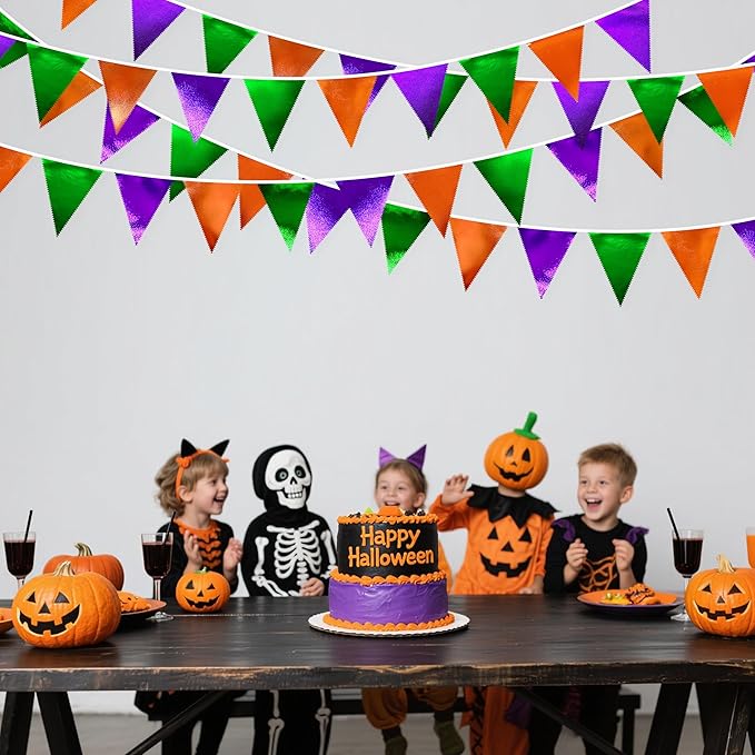 Halloween Party Decorations Metallic Fabric Green Orange Purple