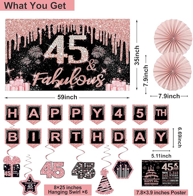 45th Birthday Decorations for Women 32PCS 45th Birthday Party