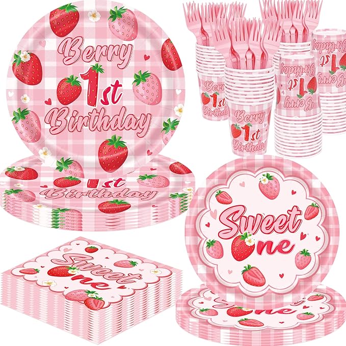 REDWORD Berry First Birthday Decor 120Pcs Strawberry 1st Birthday