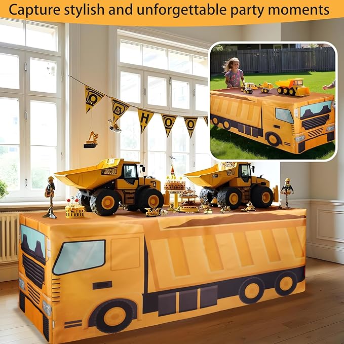 4Ft Construction Vehicle Table Cloth,Construction Birthday