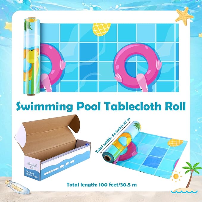 Swimming Pool Plastic Tablecloth Roll 100 Ft x 54 Inch Pool Party