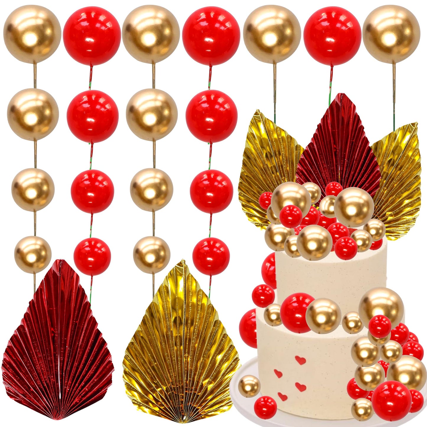 Ephlyn 28Pcs Paper Palm Fan Cake Topper Balls Cake Pick for Baby