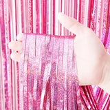 Voircoloria 3 Pack 3.3x8.2 Feet Laser Pink Foil Fringe Backdrop