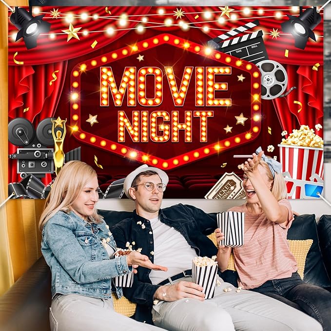Mocsicka Movie Night Backdrop Banner 6x3.6ft Movie Theme Background