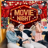 Mocsicka Movie Night Backdrop Banner 6x3.6ft Movie Theme Background