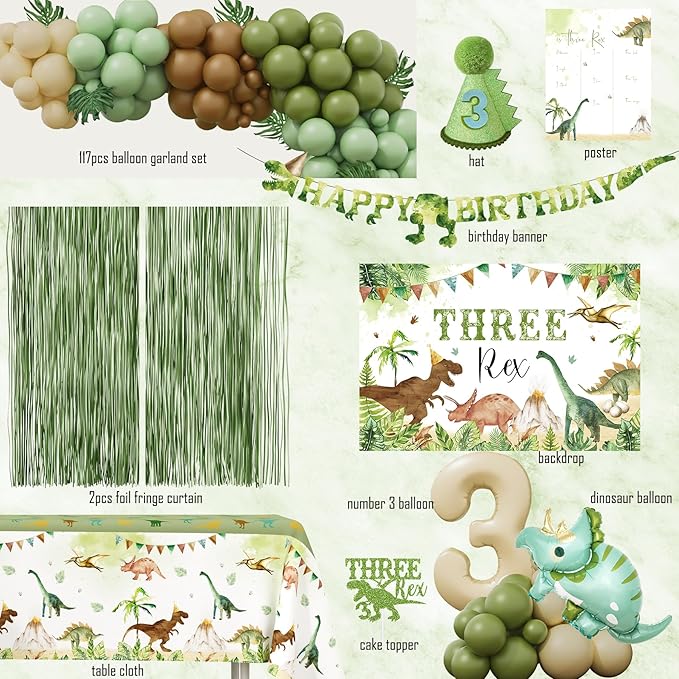 Three Rex Birthday Party Decorations Boy Dinosaur 3rd
