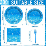 200PCS Ocean Sea Party Plates and Napkins Under the Sea Bubbles