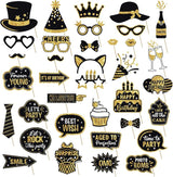 JOJO FLY 36 Pcs Birthday Photo Booth Props Kit, Black and Gold Party