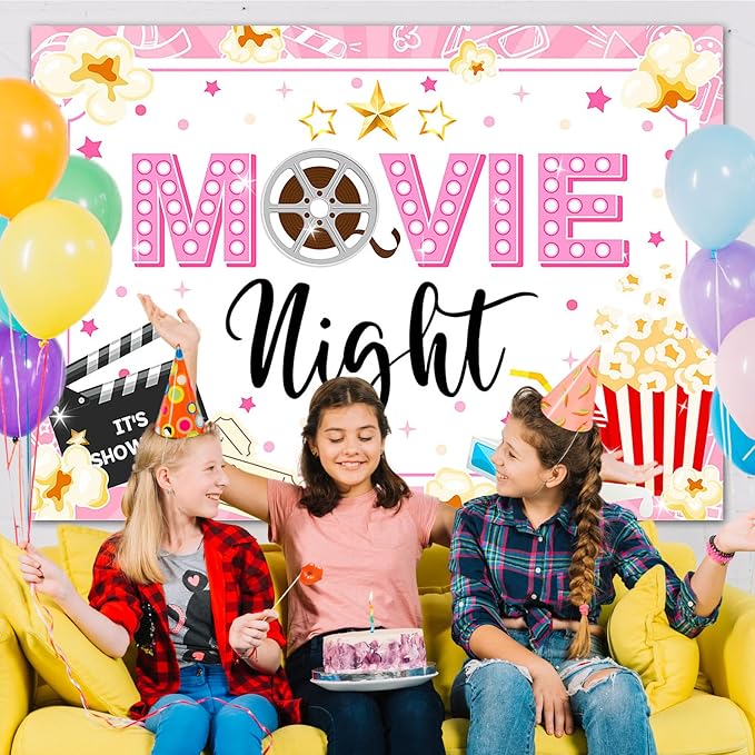 Movie Night Backdrop for Girls Pink Movie Theme
