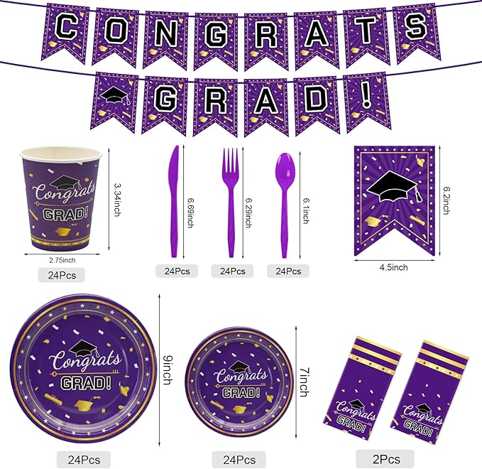 Graduation Decorations Class of 2026 147 PCS Purple and Gold