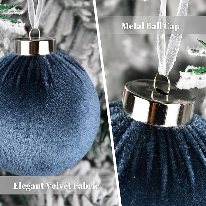 Velvet Christmas Ornaments Balls for Tree - 15pcs Blue Shatterproof