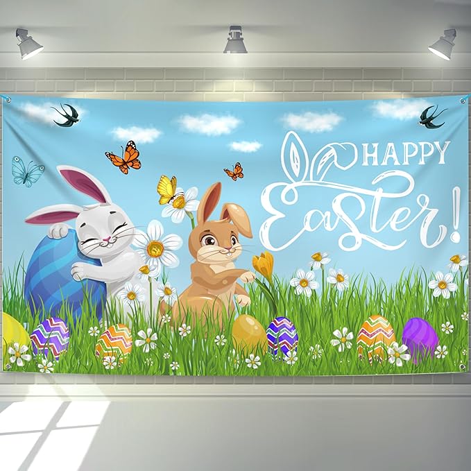 Happy Easter Banner XtraLarge 72x44 Inch Easter Backdrop for