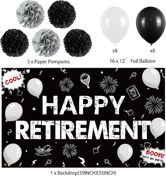 Retirement Party Decorations Black White Happy Retirement Banner