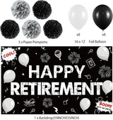 Retirement Party Decorations Black White Happy Retirement Banner