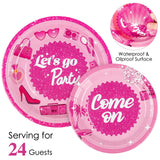 durony 96 Pieces Let's Go Party Supplies Serve 24 Guests Hot Pink