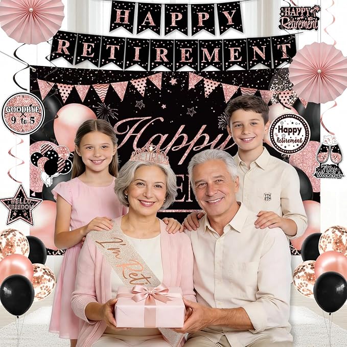 Retirement Party Decorations for Women Rose Gold Retirement Crown
