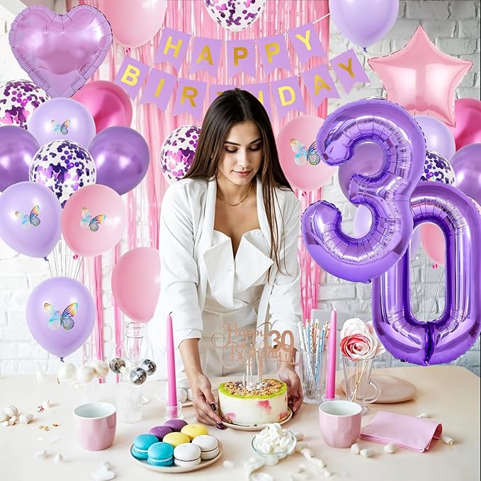 30th Birthday Decorations for Her,Pink Purple 30th Birthday