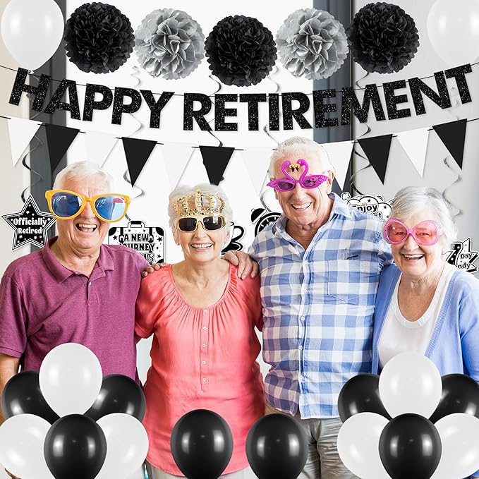 Retirement Party Decorations Black White Happy Retirement Banner