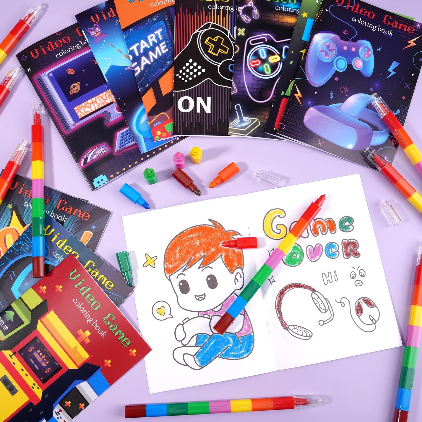 BenLouis 24 Video Game Mini Coloring Books Kids with 24 Stacking