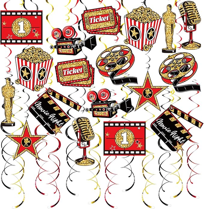 Movie Night Hanging Swirl Set Party Decorations 48 Pcs Hollywood
