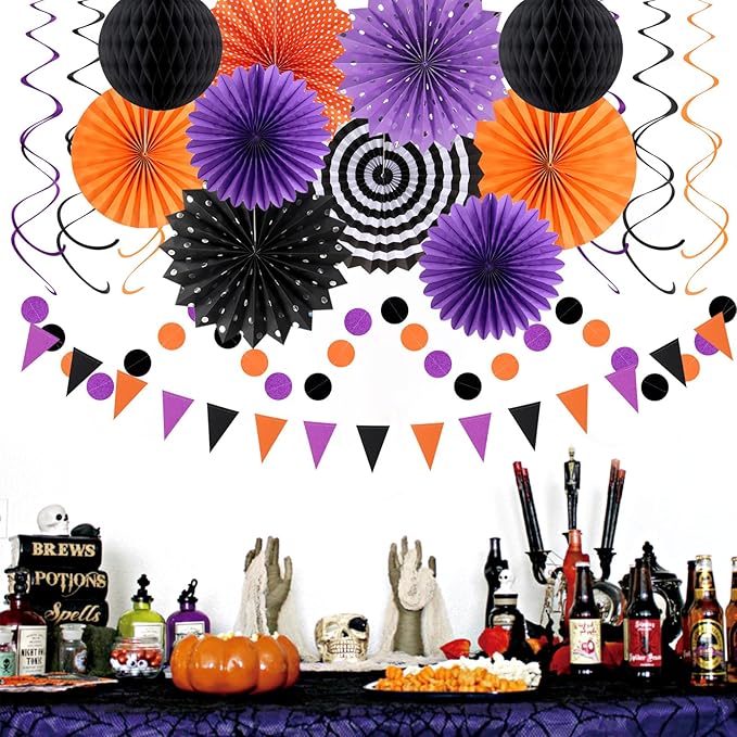 Orange Black Purple Halloween Party Decorations 33Pcs Banner