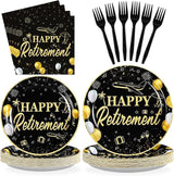 96Pcs Happy Retirement Party Supplies Black Gold Plates and Napkins