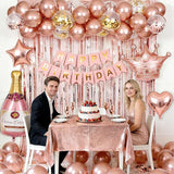Rose Gold Birthday Decorations for Women, Happy Birthday Banner,