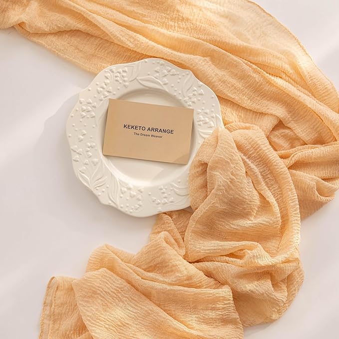 Keketoarrange 6pcs Deep Beige Cheesecloth Table Runner Rustic Boho