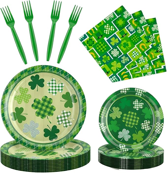St Patrick's Day Tableware Set 96 Pcs Lucky Green Shamrock