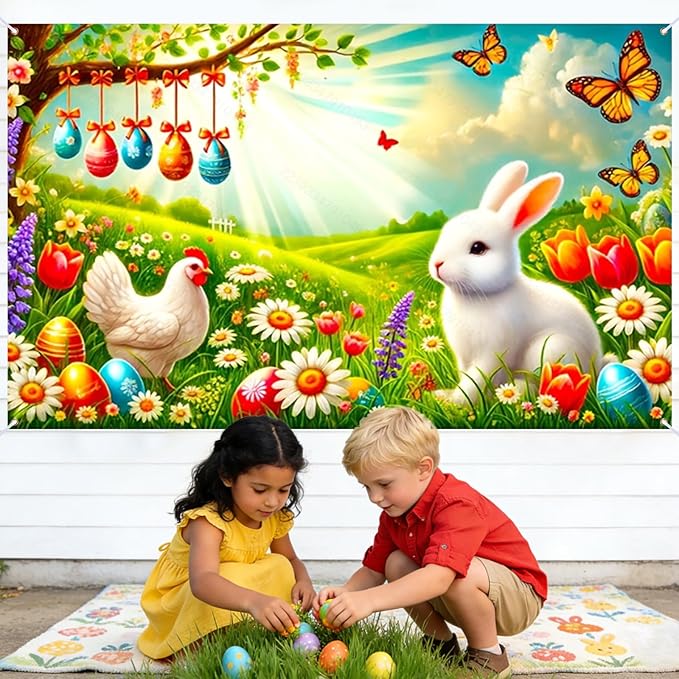 Nuxovilar Easter Banner Polyester 43x70.86 Inches Large Easter Banner