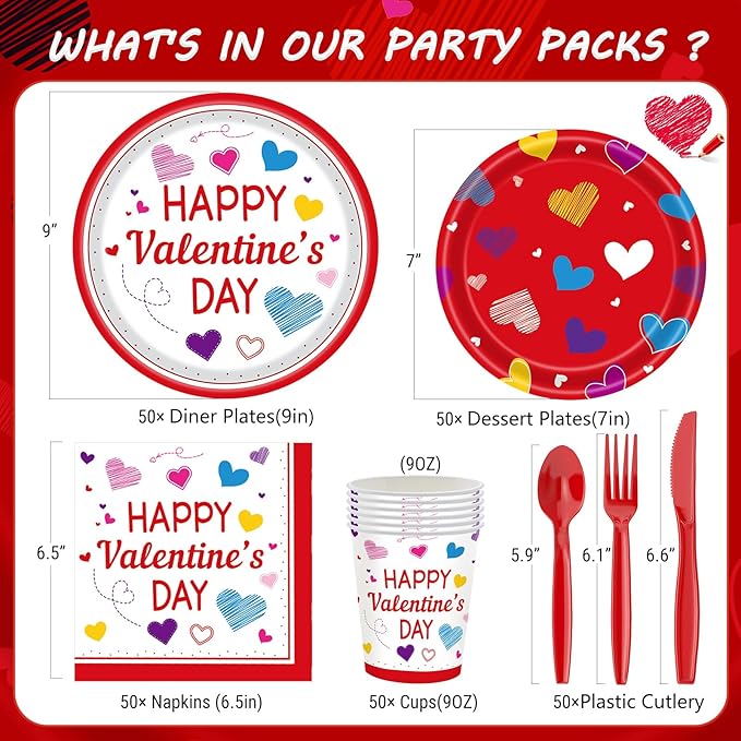350PCS Valentine's Day Party Supplies for 50 Guests Valentine's Day