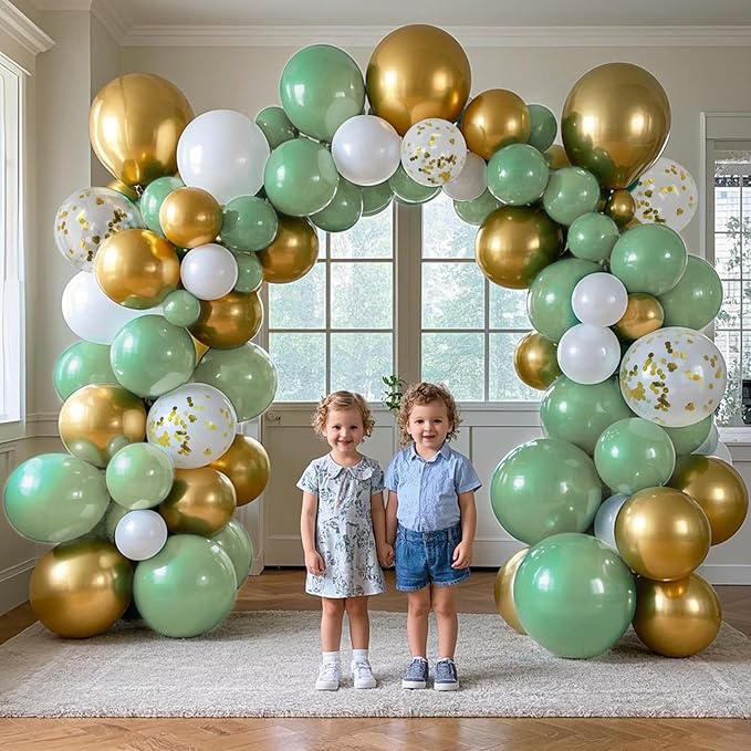Sage Green Balloons, 60pcs 12inch Sage Green White Metallic Gold