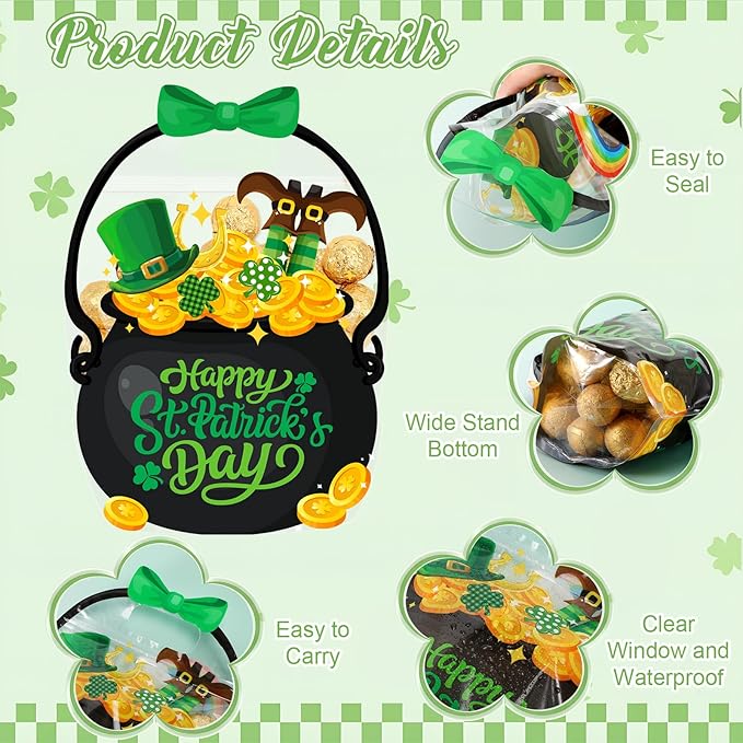 50 Pcs St Patrick's Day Gift Bags Black Cauldron Plastic