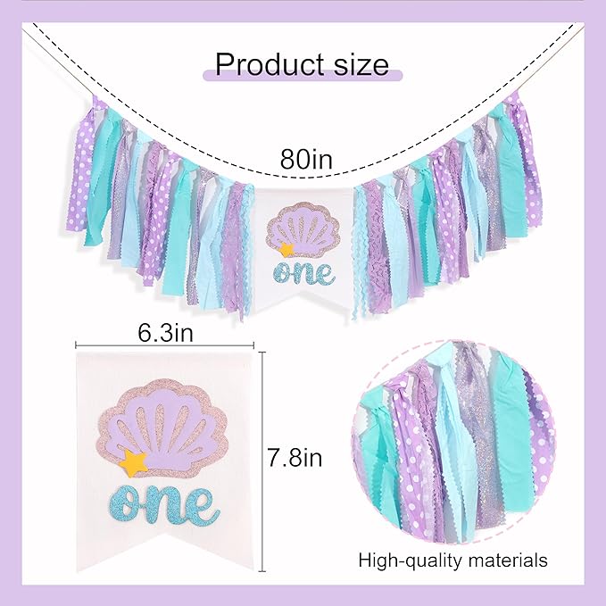 Mermaid One Year High Chair Banner Under The Sea 1st Birthday Party
