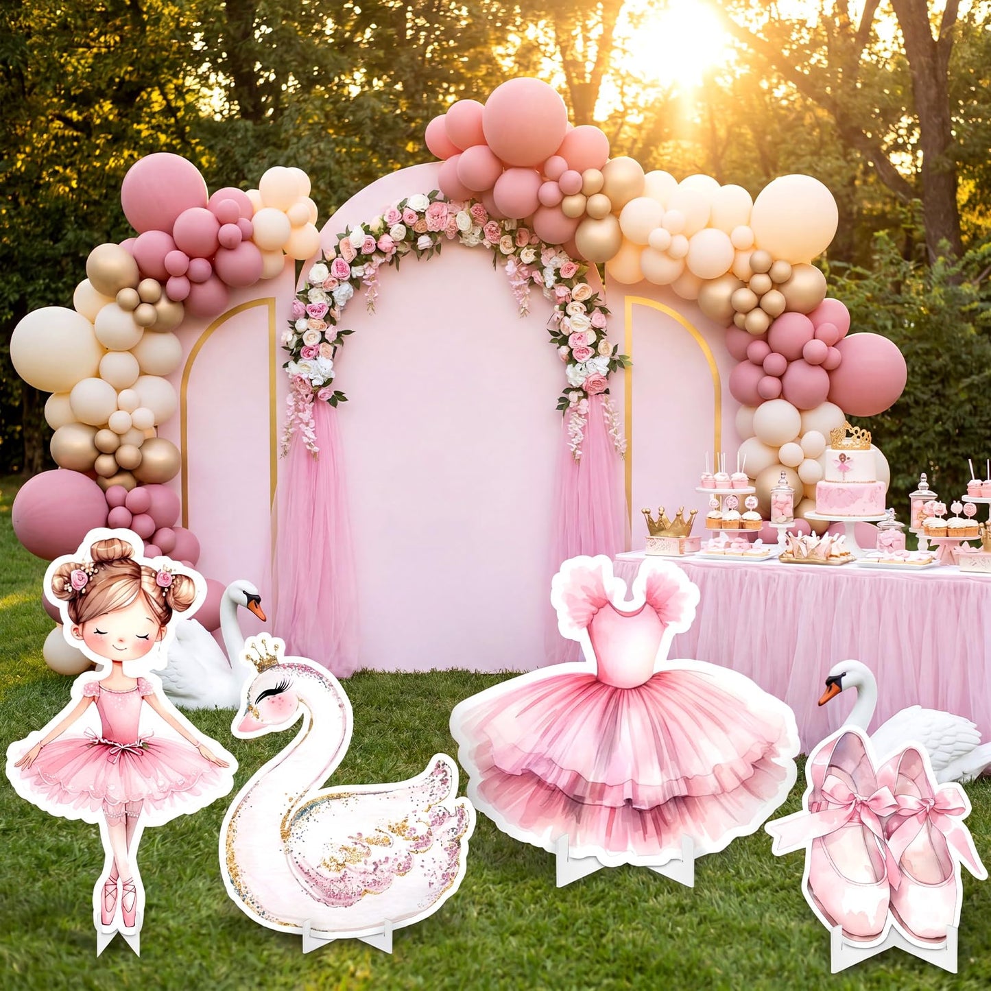 Honoson 4 Pcs Large 24" x 32" Ballerina Dancer Cardboard Cutouts, Pink