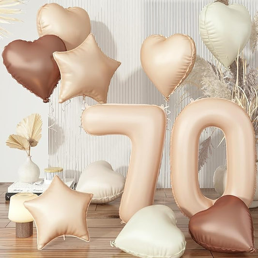 70th Birthday Balloons Beige, Large Apricot Tan Foil 70 Number