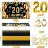 20th Birthday Decorations for Him Her with Banner Black and Gold