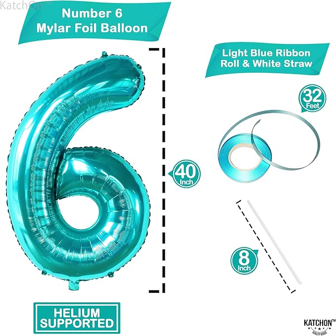 KatchOn, Giant Teal Blue Number 6 Balloon - 40 Inch | 6th Birthday