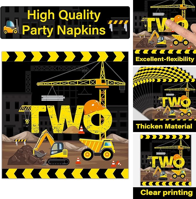 50 Guests Construction Birthday Plates and Napkins Forks Party