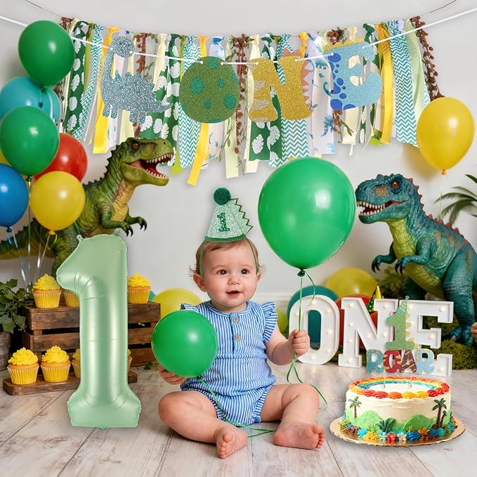 Dinosaur Highchair Banner for First Birthday Party Decorations Green