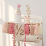 1/2 Pink Baby Girl Birthday Highchair Banner Wood Bead Tassel