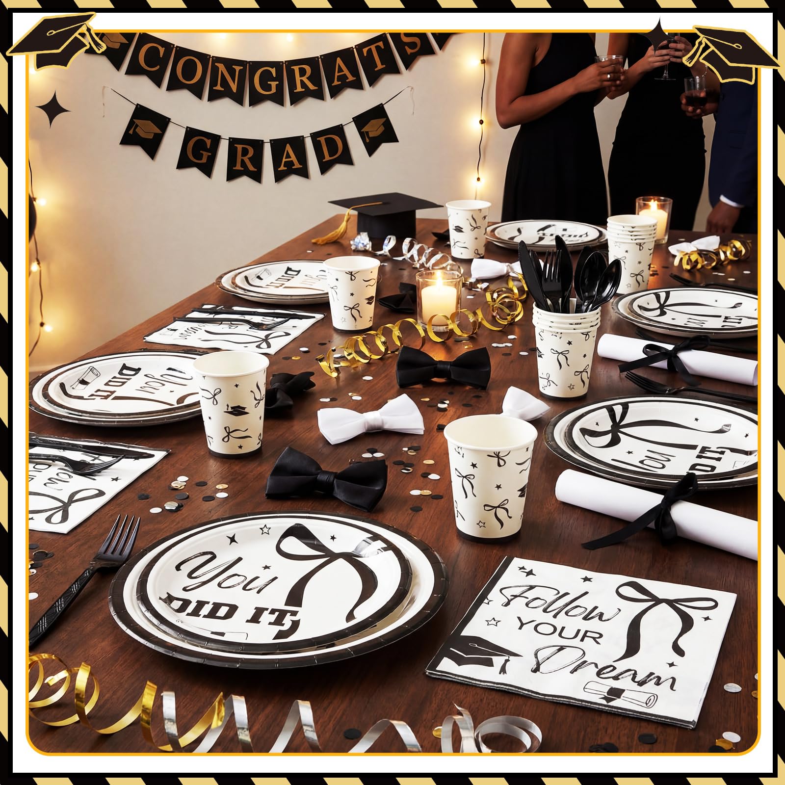 Sunnychicc 168 Pcs Black Bow 2026 Graduation Party Supplies Black