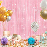 2Pack Pastel Pink Metallic Tinsel Foil Fringe Curtains, Pink