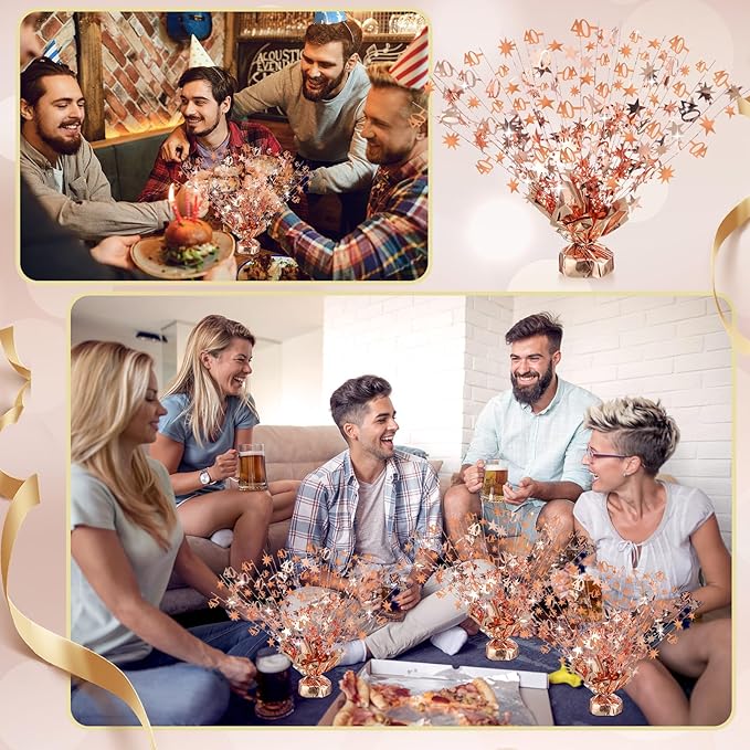 6 Pcs 40th Rose Gold Birthday Decorations for Table Centerpieces