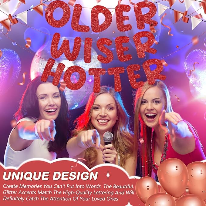 Fulmoon Set of 3 Pre Strung Older Wiser Hotter Glitter Banner Funny #5